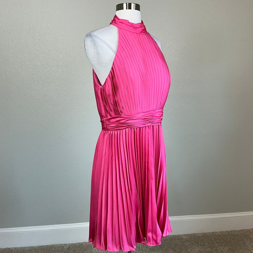 Mac Duggal 26645 Pink Cocktail Dress Pleated Satin Mini Fit and Flare Size 12 - Picture 3 of 13